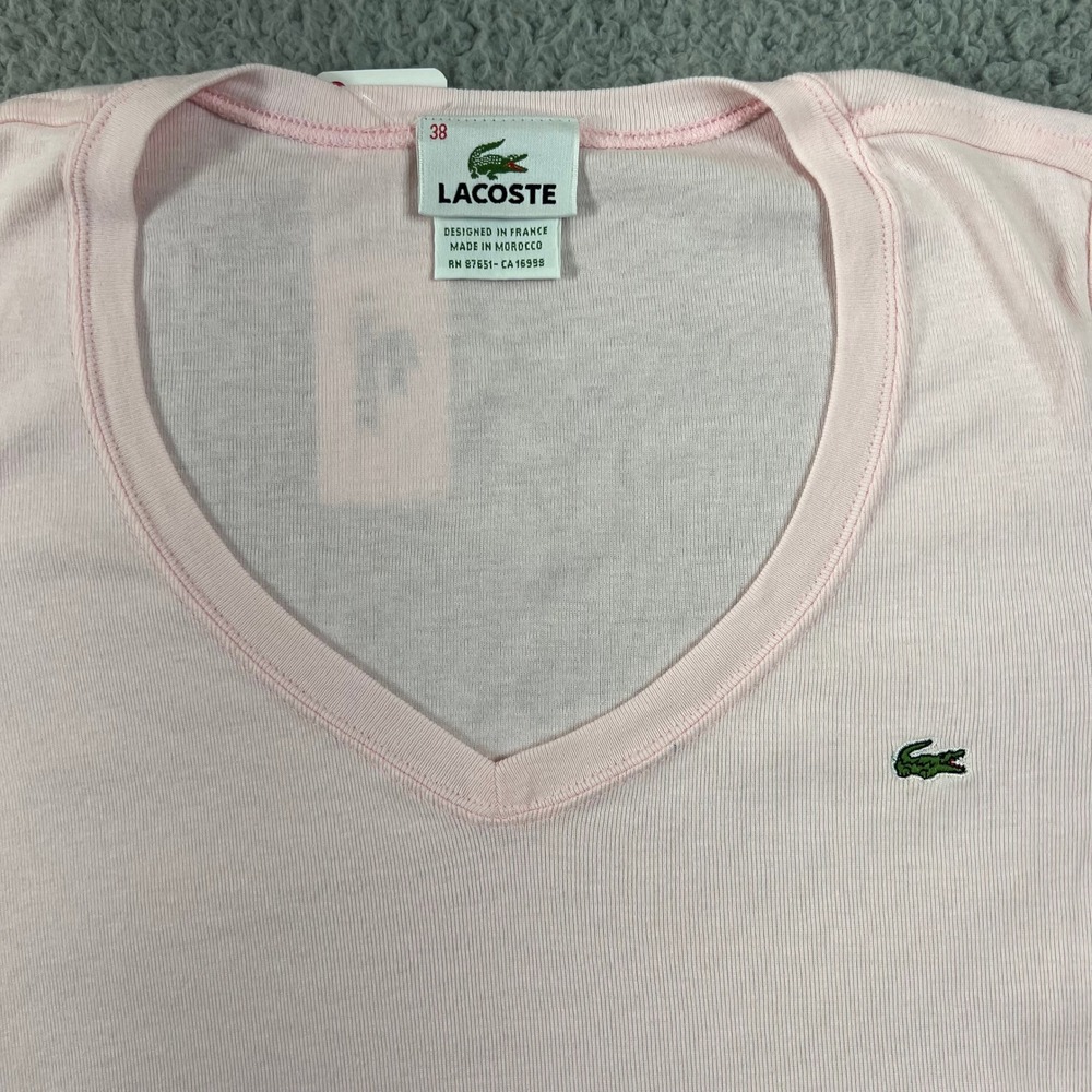 Lacoste Women's V-Neck Long Sleeve T-Shirt Light Pink US Size M (EU/6) VTG NWT - Picture 3 of 10